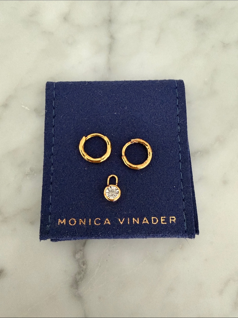 MONICA VINADER Gold Huggie Hoops with Solitaire Charm Pendant